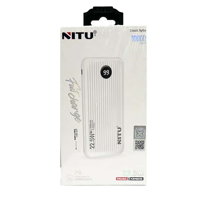 پاور بانک فست شارژ nitu مدلnpb05 ظرفیت 10000میلی آمپر  سفید